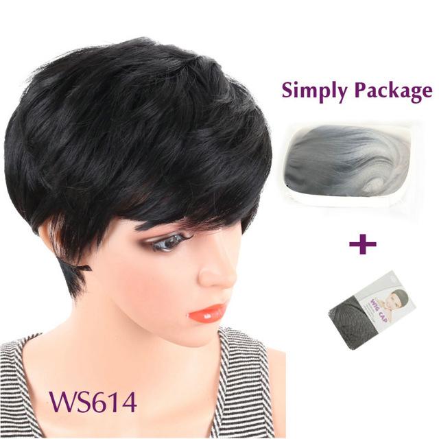 Deyngs Short Straight Synthetic Wigs Pixie Cut Natural Hair Wig