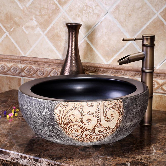Europe Style Luxury Bathroom Vanities Chinese Jingdezhen Art Counter Top Ceramic Round Counter Top