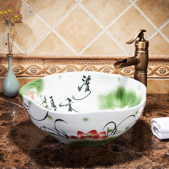 Europe Vintage Style Ceramic Art Basin Sink Counter Top Wash Basin Bathroom Vessel Sinks Vanities