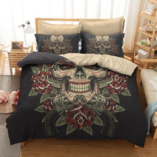 Fanaijia 3pcs Skull Bedding Set King Size Bohemian Skull Print