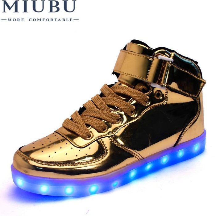 Golden Silver Big Size 46 Led Shoes Men Glowing Cool Light Flat