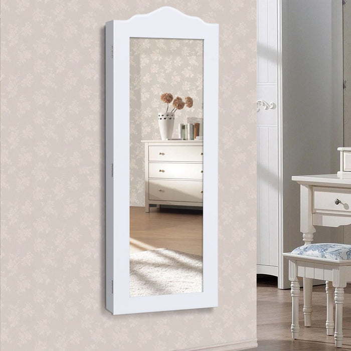 Goplus Wall Mounted Mirrored Jewelry Cabinet Armoire Storage