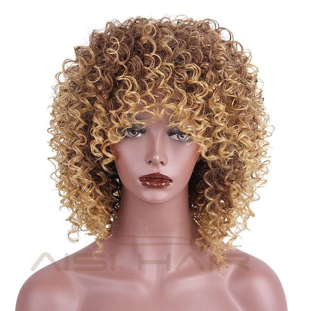 I S A Wig 14 Afro Kinky Curly Hair Black Synthetic Wigs For Women Dark Brown High Temperature Fiber