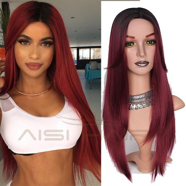 I S A Wig 24 Long Straight Synthetic Wigs Ombre Red Pink Blonde