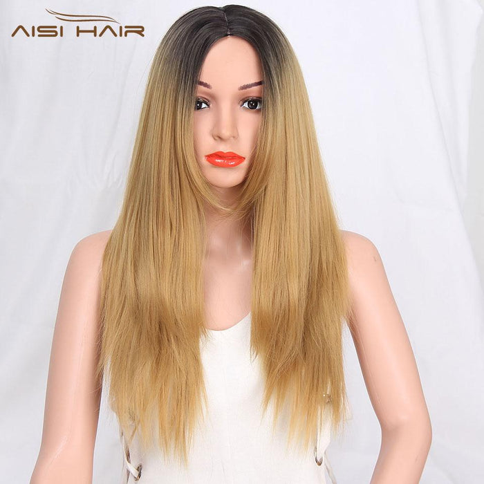 I S A Wig Synthetic Wigs Ombre Blonde Brown Pink Green Long
