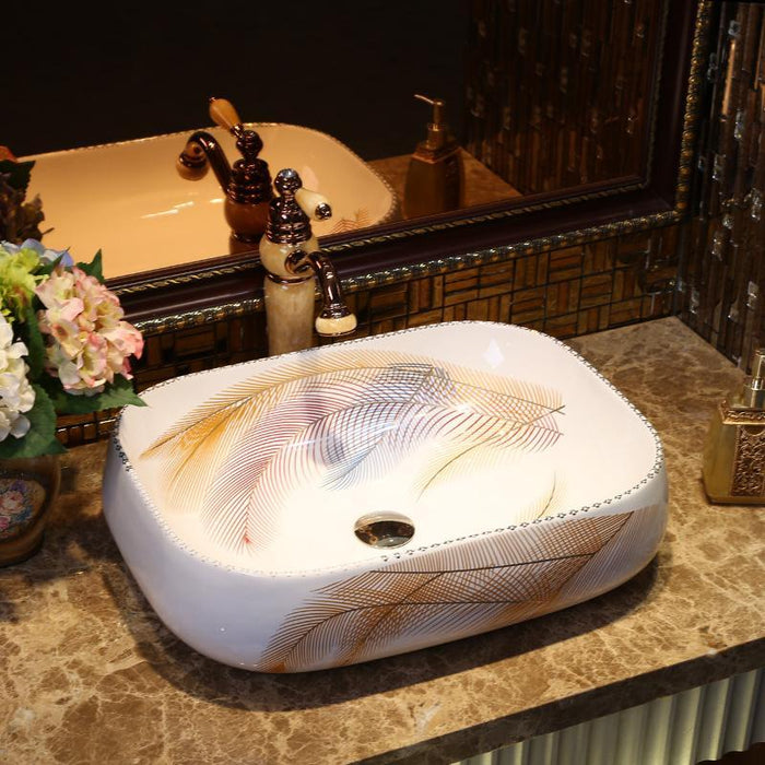 Luxurious Rectangular Porcelain Bathroom Vanity Bathroom Sink Bowl Countertop Rectangular Ceramic