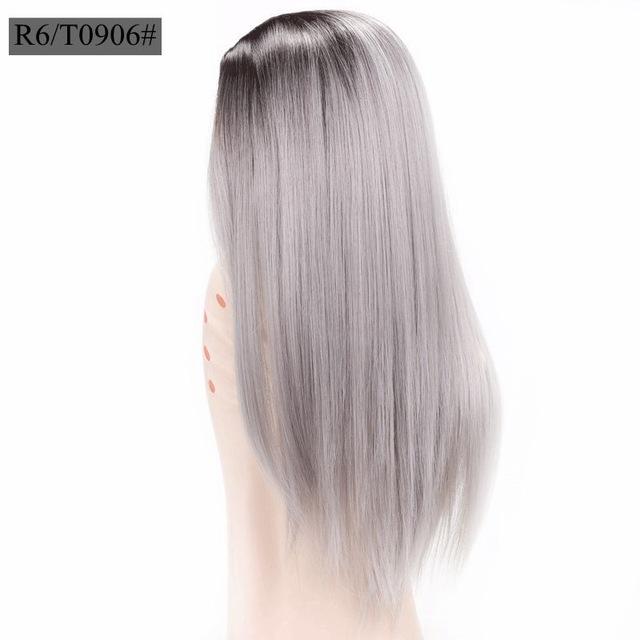 Luxury For Braiding 26 Ombre Grey Blonde Brown Straight Hair Ombre Synthetic Wigs For Women Heat