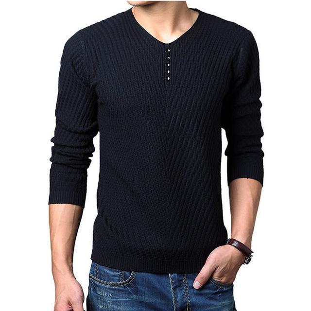 New Autumn Plus Size Men Sweater V Neck Long Sleeve Slim Fit Pullovers ...