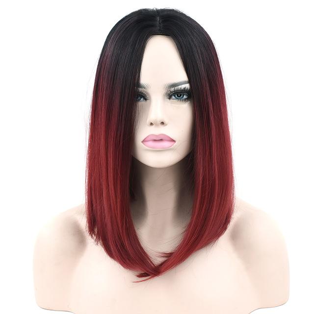 Soowee 11 Colors Black To Pink Ombre Hair Straight Bob Wigs Synthetic Hair Short Party Hair
