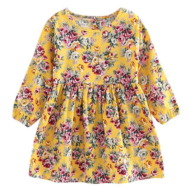 Summer Baby Kids Dresses Children Girls Long Sleeve Floral