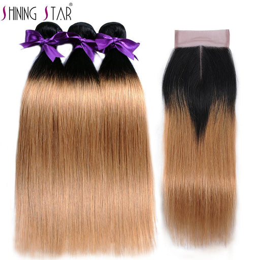 T1b 27 Ombre Brazilian Hair Weave Bundle With Closure Blonde