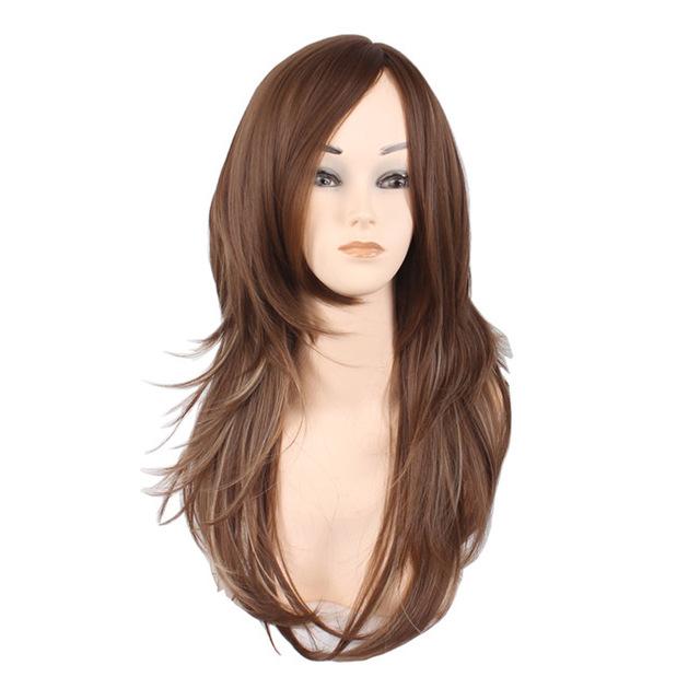 Woodfestival Women Wig Long Straight Hair Brown Black Blonde Mixed