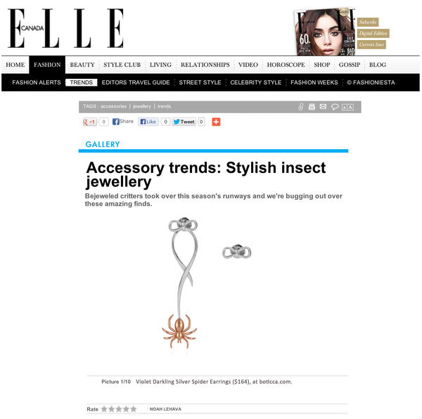 Elle China features Violet Darkling's Spider Bow earrings