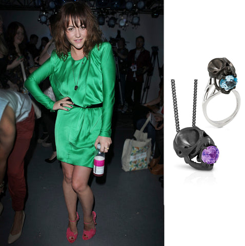 Jaime Winstone wears Violet Darkling's Tarsier Necklace & Ring