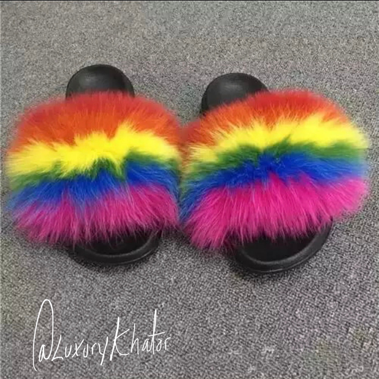 Rainbow Fur Slides – Luxury Kha'tor, LLC