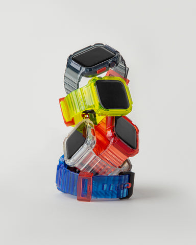 A stack of Apple watches with their casings.