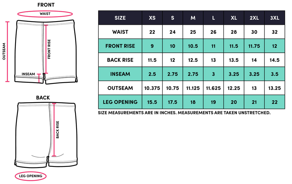 Shorts Size Chart Women's