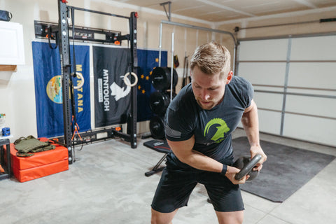 Athlete doing kettlebell workout