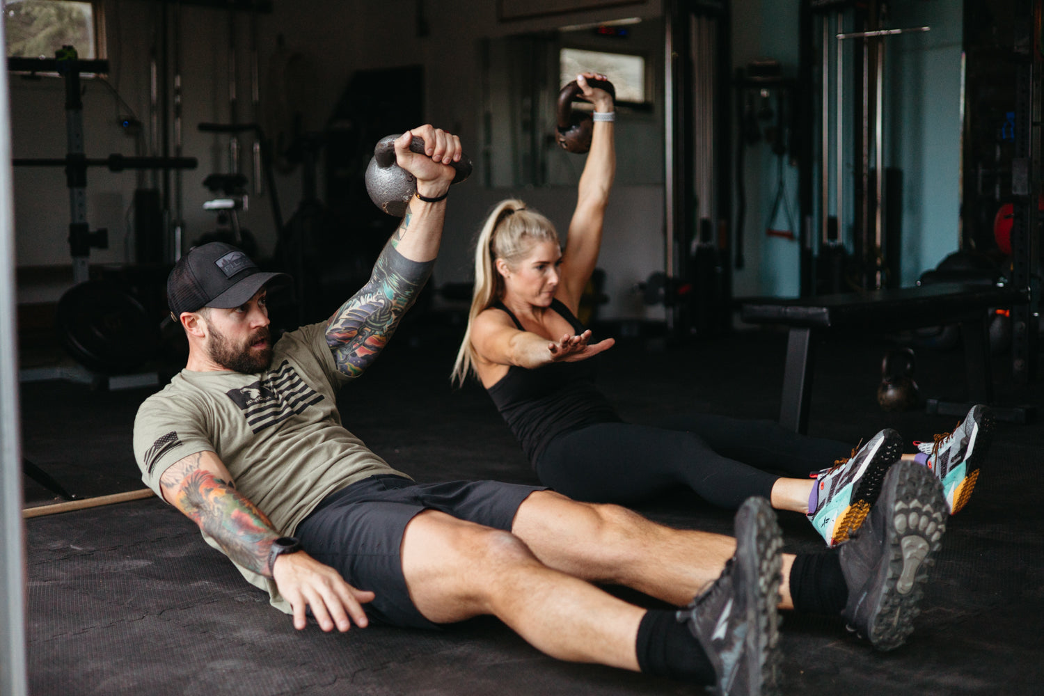 Athlete with kettlebell doing online fitness training program