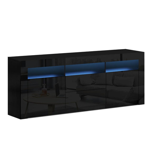 TV Cabinet Entertainment Unit Stand RGB LED Gloss Drawers 160cm Black