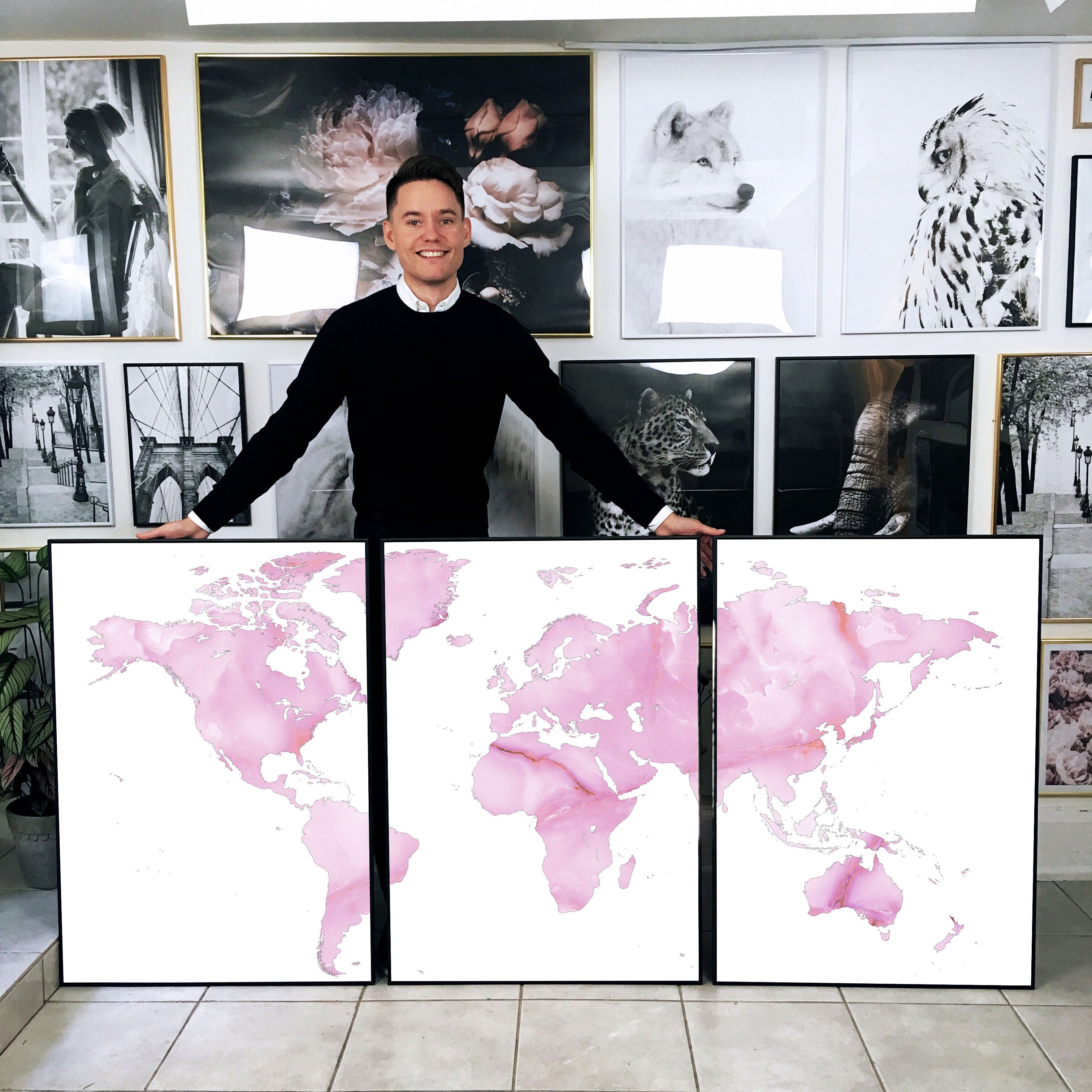 Pink Marble World Map Posters