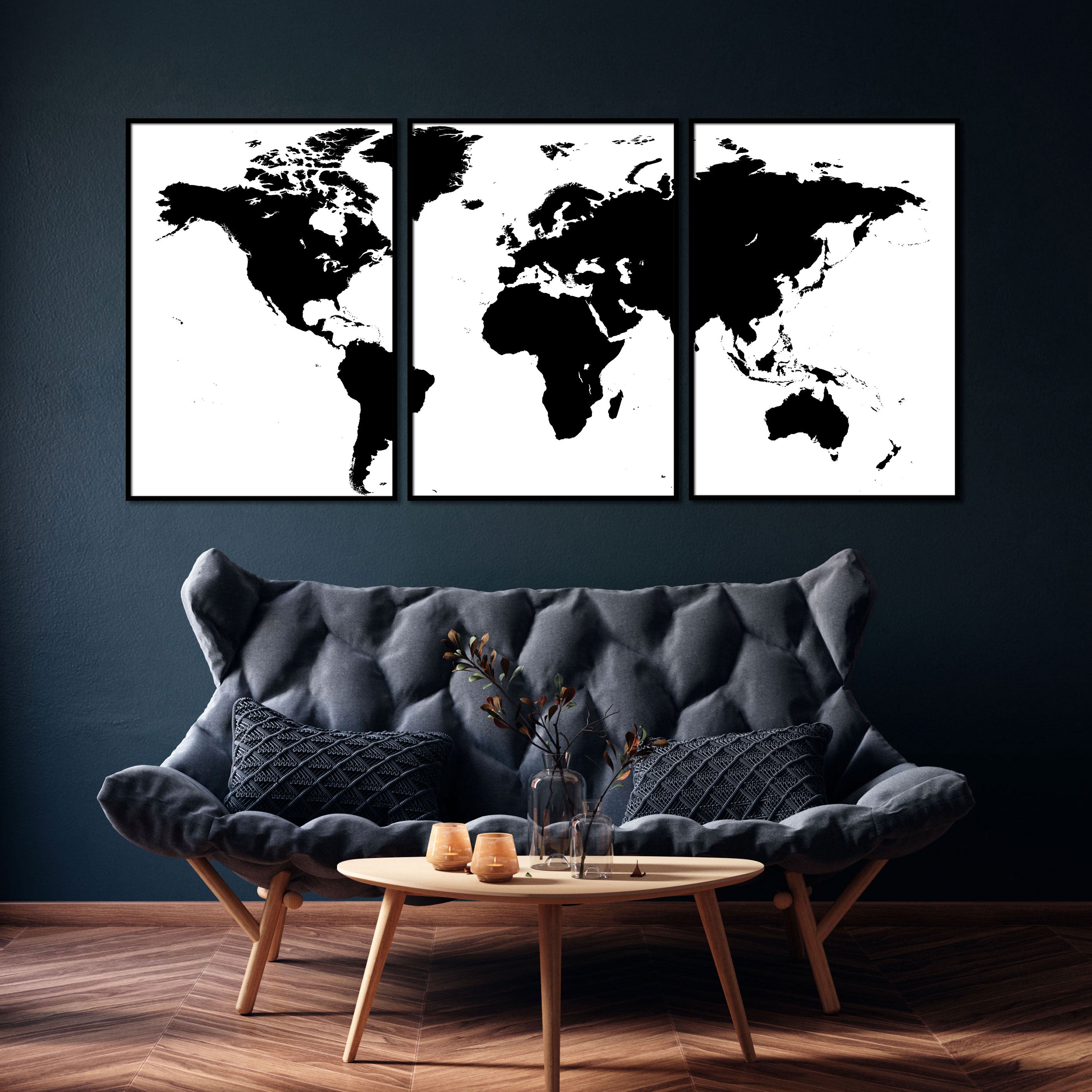 Black and white world map posters