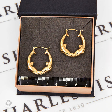 Pre-Owned 9ct Gold Double Dolphin Creole Earrings