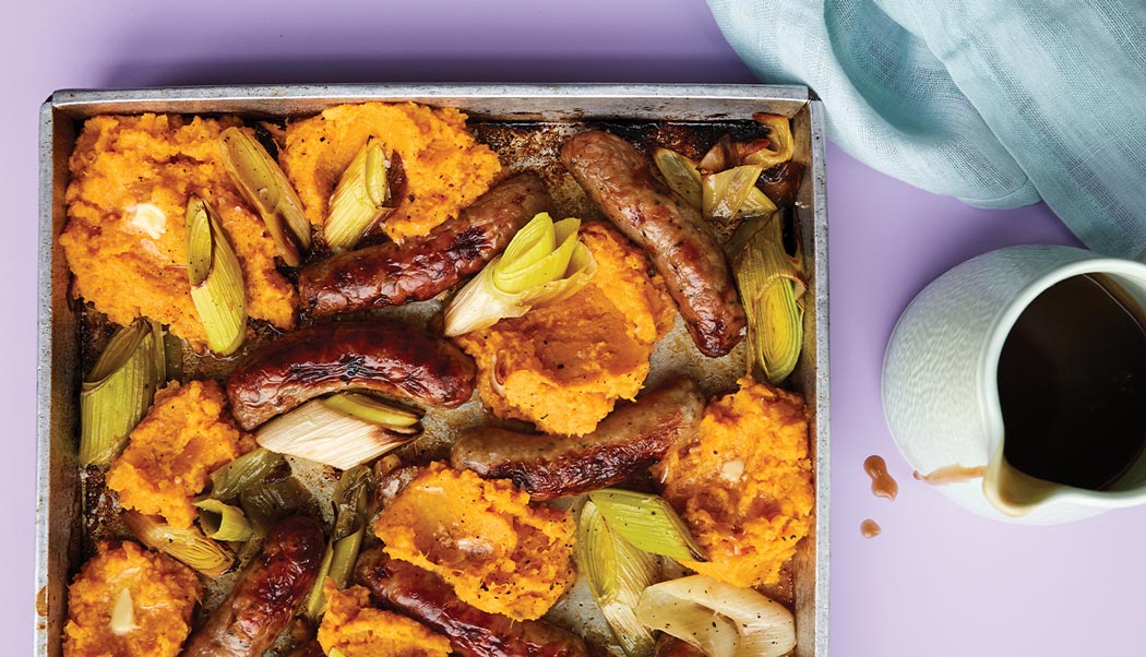 Leek and Sausage with sweet potato mash - healthy recipes