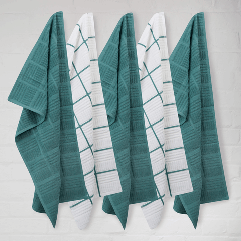 Sticky Toffee Teal Window Pane Terry Tea Towels