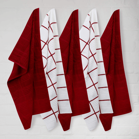 Sticky Toffee Terry Window Pane Red Tea Towels