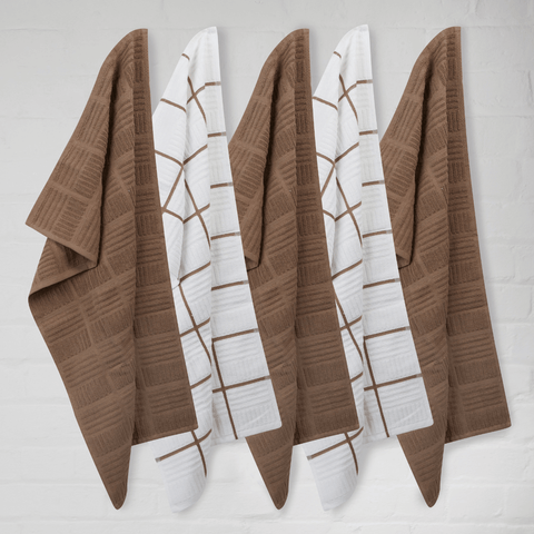 Sticky Toffee Terry Window Pane Tea Towels in Chocolate