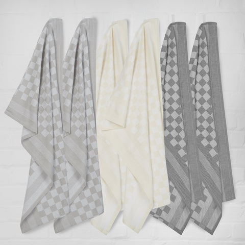 Set of 6 Woven Textured Check Tea Towels in Mixed Colours