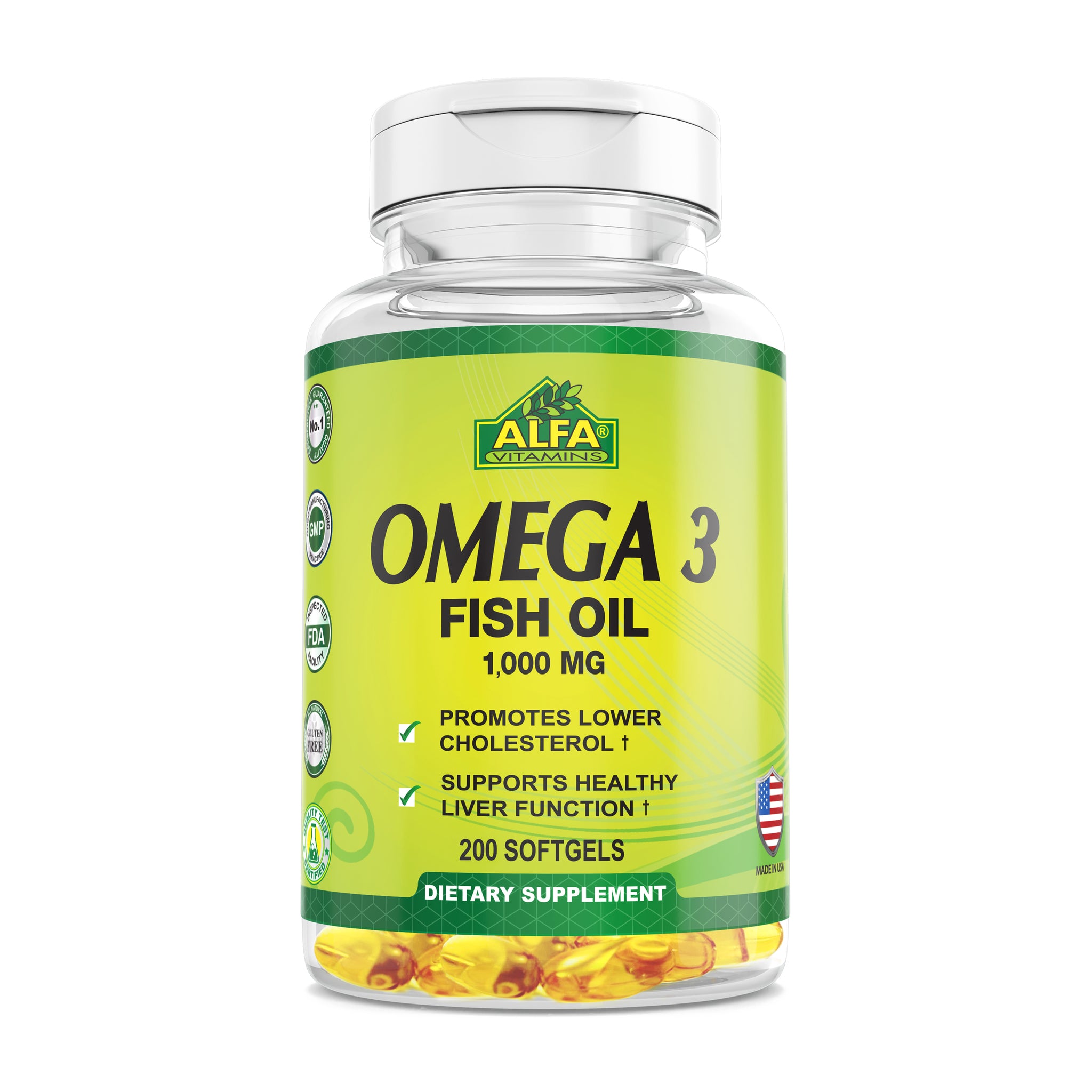 Omega 3 1000 Mg 200 Softgels Fish Oil Epa Dha Alfa Vitamins