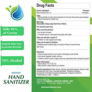 Advanced hand sanitizer gel with Aloe Vera - 4oz u2013 Alfa Vitamins Store