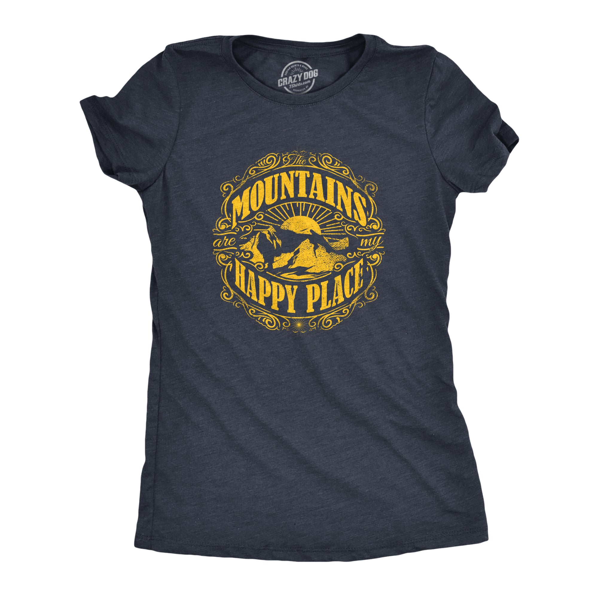 Mens Mountains Are My Happy Place Cool Vintage Rockies Outdoor Nature T Shirt (Navy) S