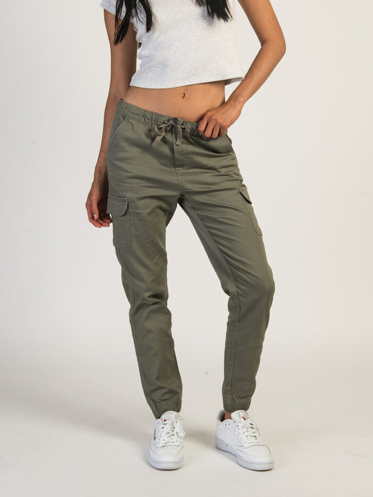Dark Green Cargo Pants with White and Red Horizontal Striped Crew