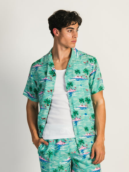 Island Haze Palms Short Sleeve Woven