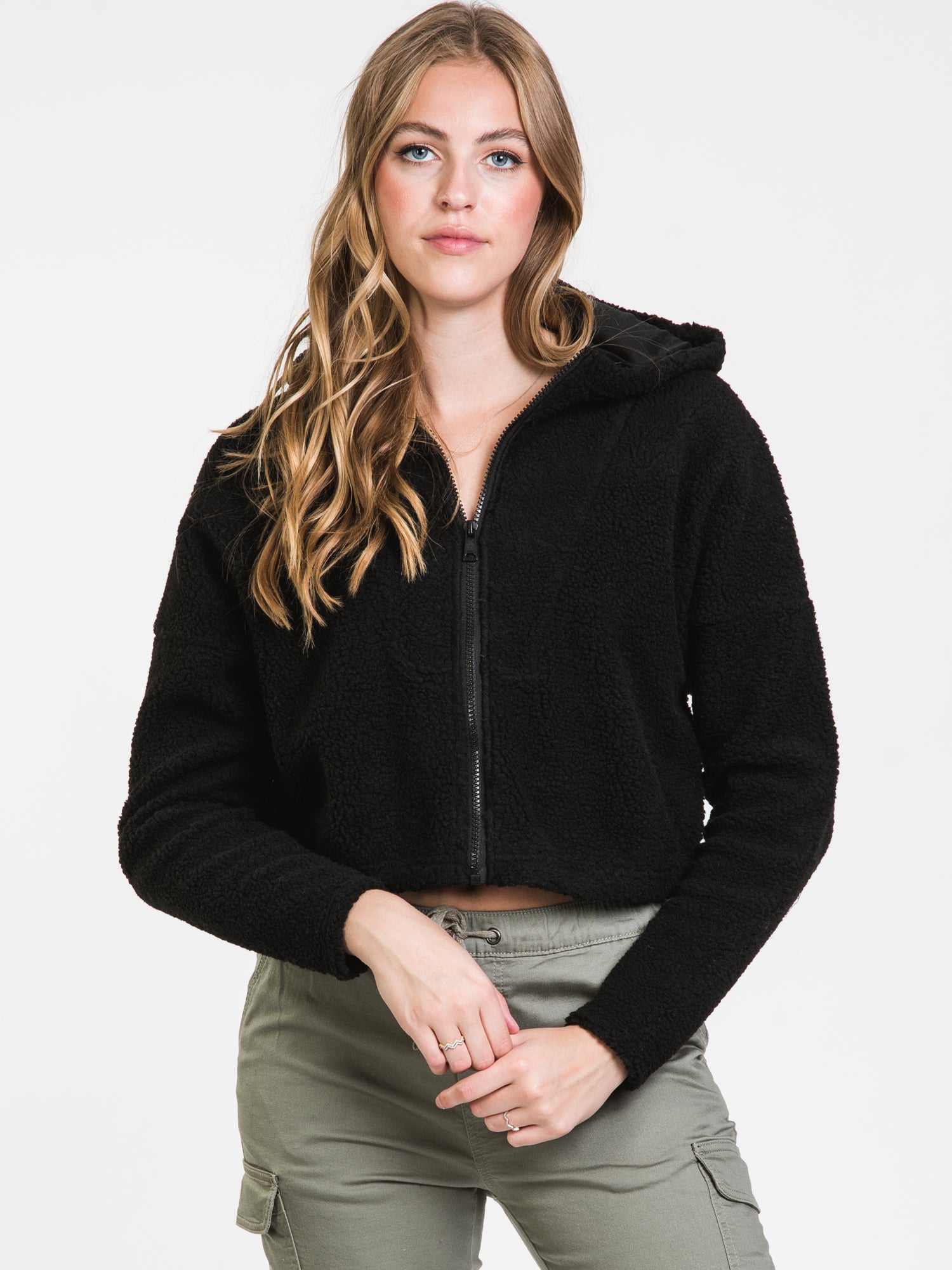 ONLY AMARA LONG SLEEVE TEDDY CROP FULL ZIP HOODIE - CLEARANCE