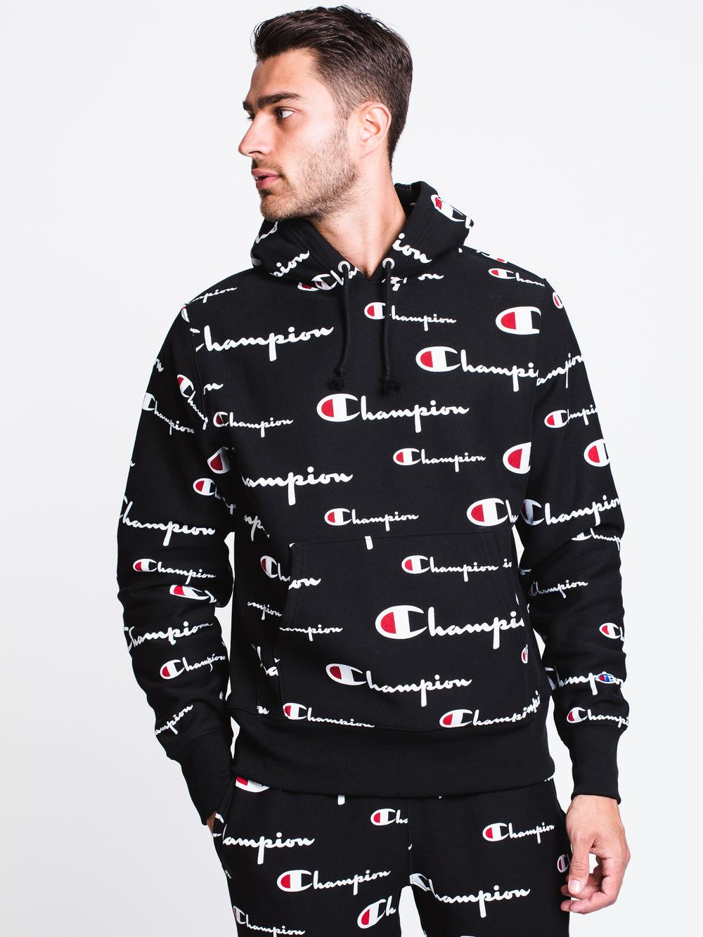 champion reverse weave all over print black hoodie