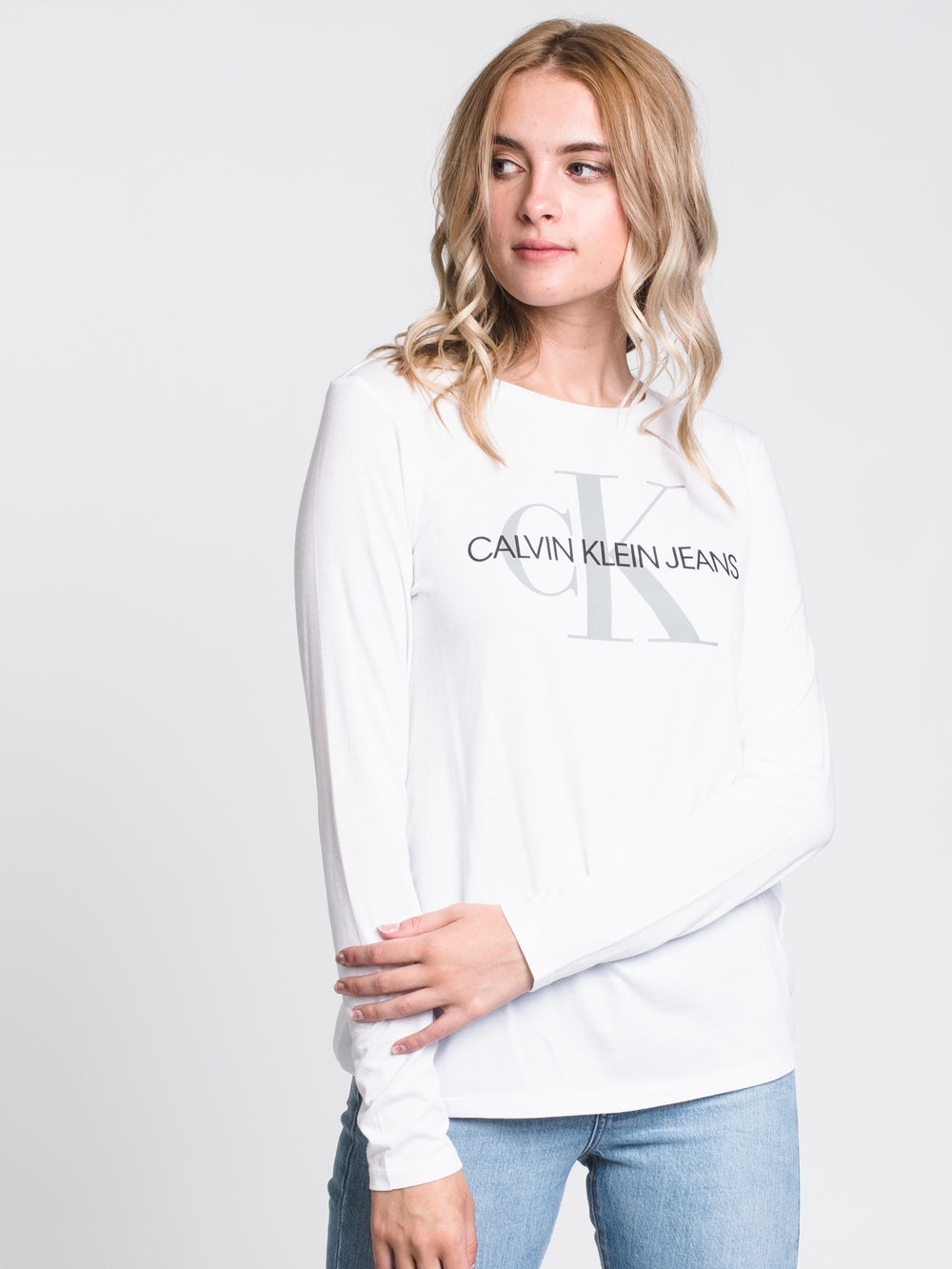 calvin klein white long sleeve shirt