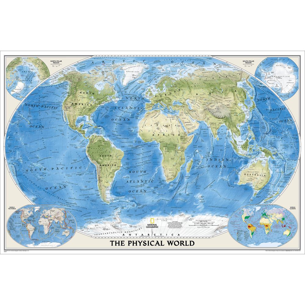 World Physical Wall Map 36 X 24 Inches