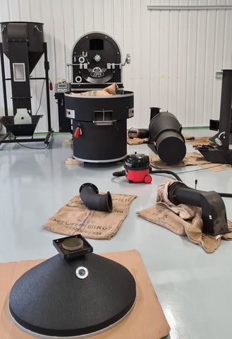 20kg joper coffee roaster with parts laid out around it