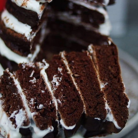 close up of stack of protein pancakes