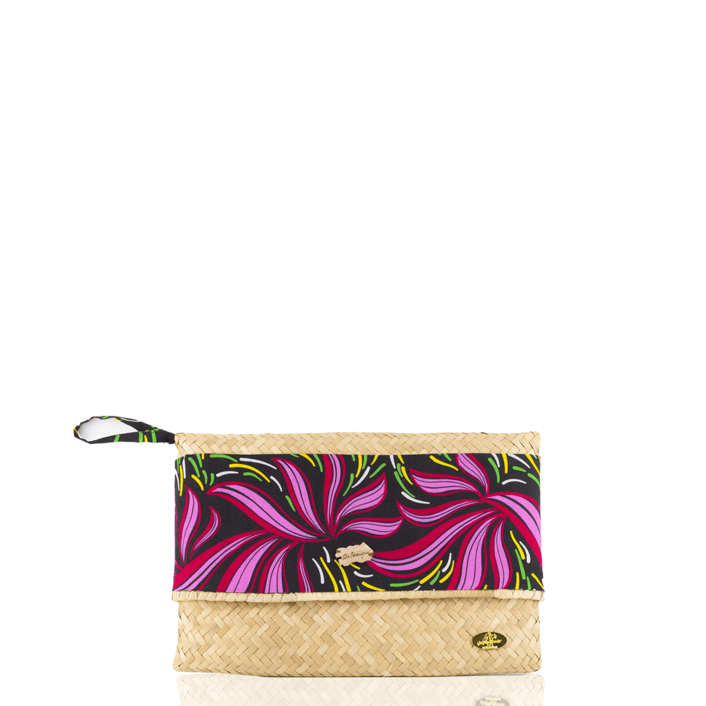 Mauritius Straw Clutch in Orange and Navy