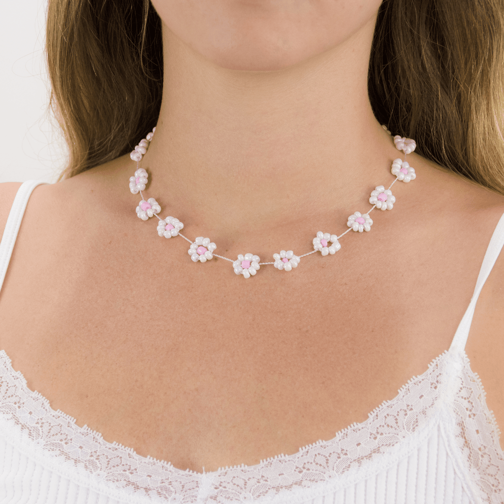 Large Daisy Chain Necklace White & Pink - Josephine Alexander Collective