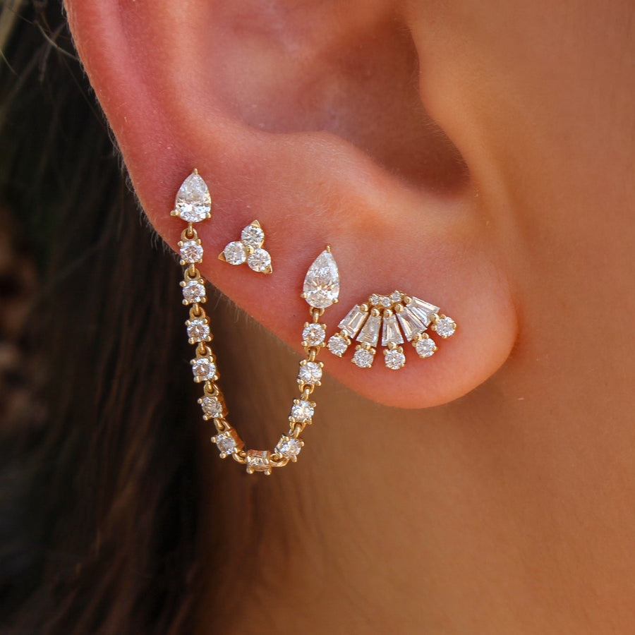 Gold Double Diamond Pear Connecting Earring - Monisha Melwani INC