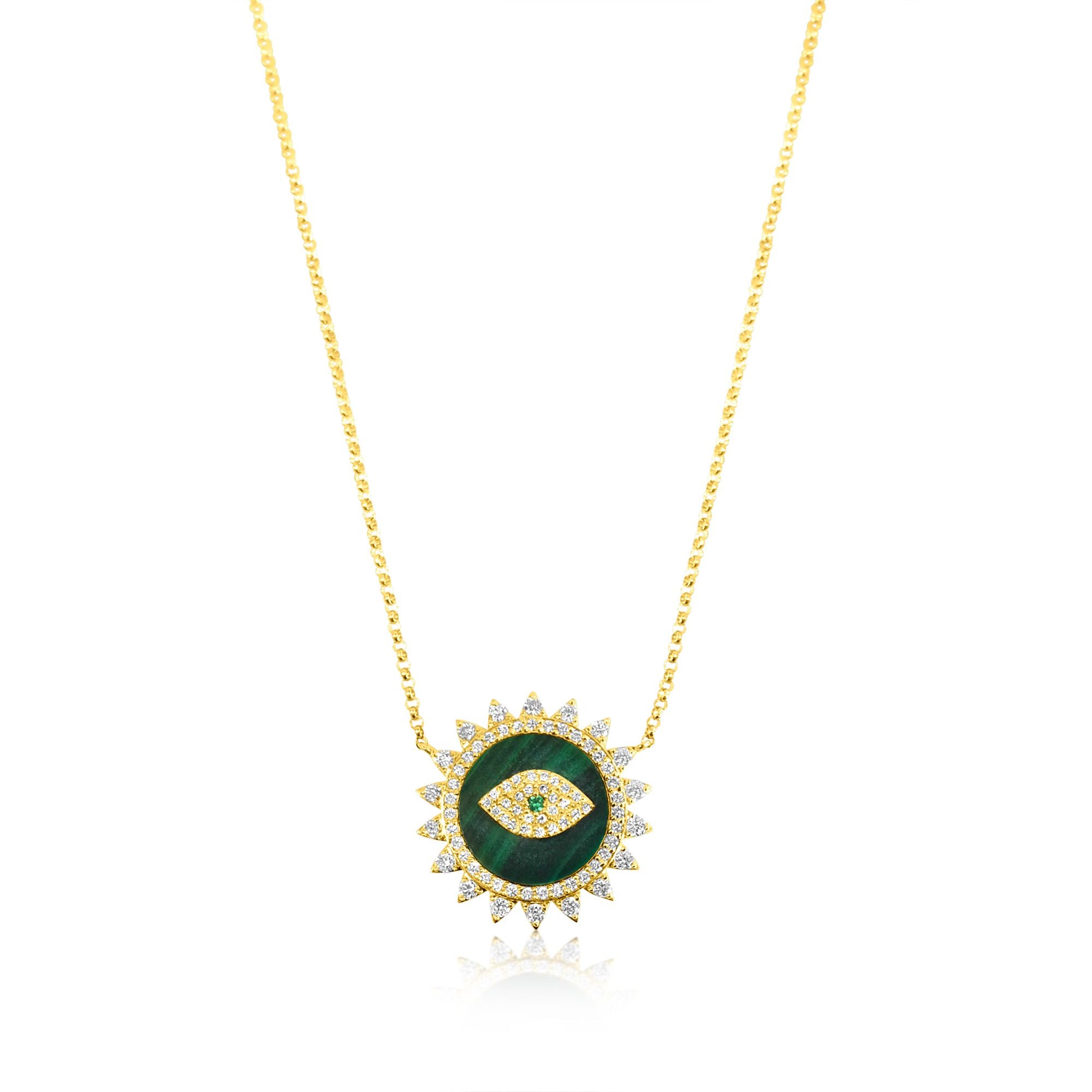 Gold Diamond Malachite Evil Eye Pendant - Monisha Melwani Jewelry