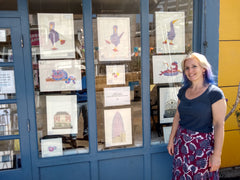 Liz with her work outside South Bank Printmakers