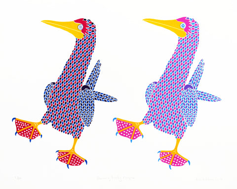 Dancing booby couple, 7 colour screen print, 40x50cm