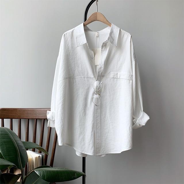 Chemise loose oversize cotton blouse Chemise vetement tendance femme Sentence Love white / M